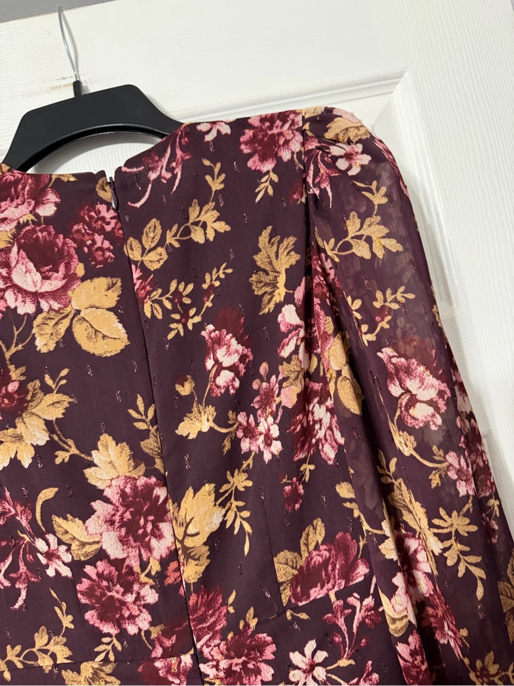 Express Burgundy Floral Wrap-Style/Gathered Mini Dress - Picture 13 of 16